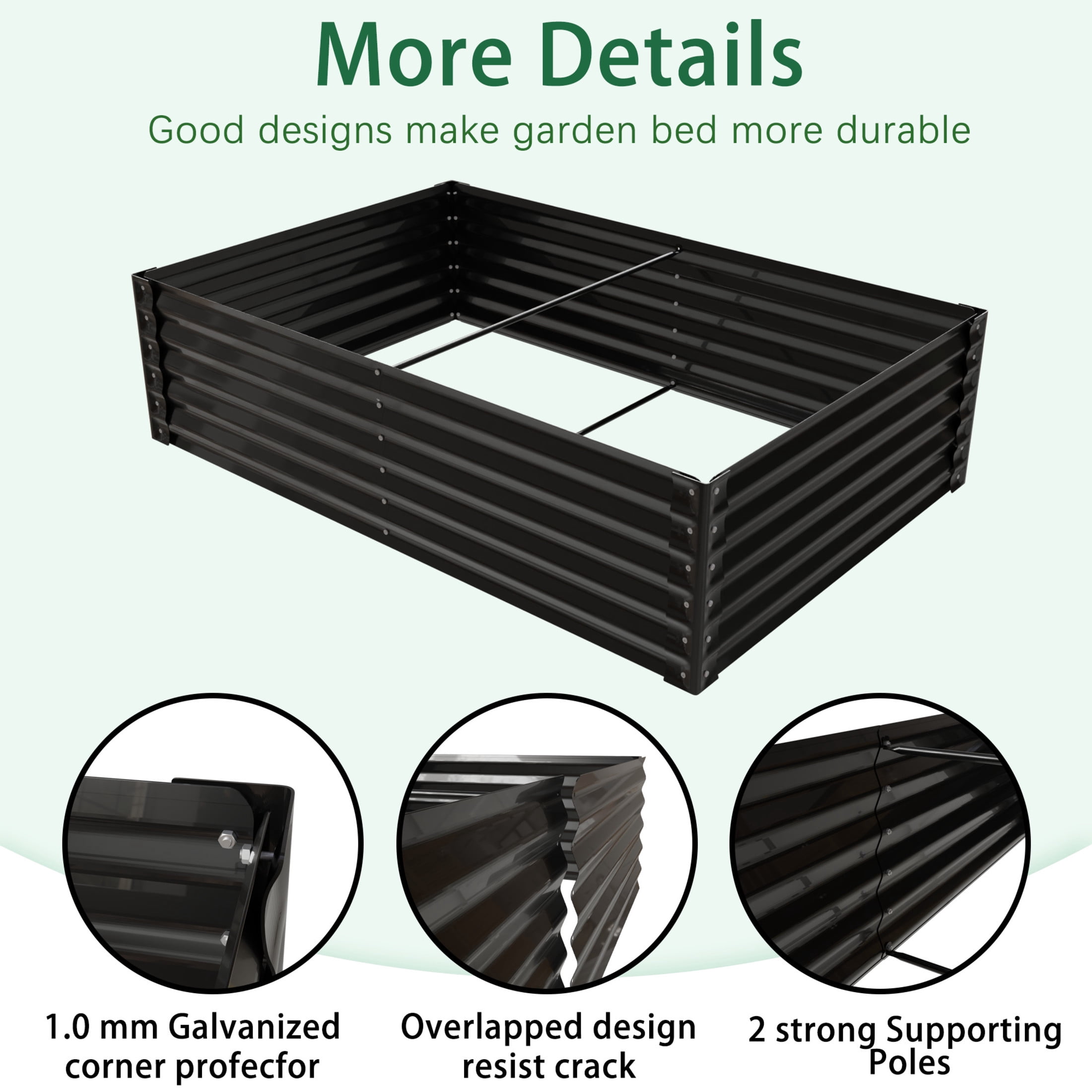 Noble House 68.7" Large Greenhouse and Raised Flower Bed, Polycarbonate Box for Outdoor Plant Vegetable, Black