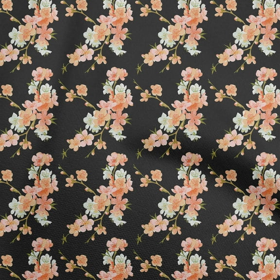oneOone Polyester Spandex Black Fabric Watercolor Floral Sewing Craft Projects Fabric Prints By Yard 56 Inch Wide-aC