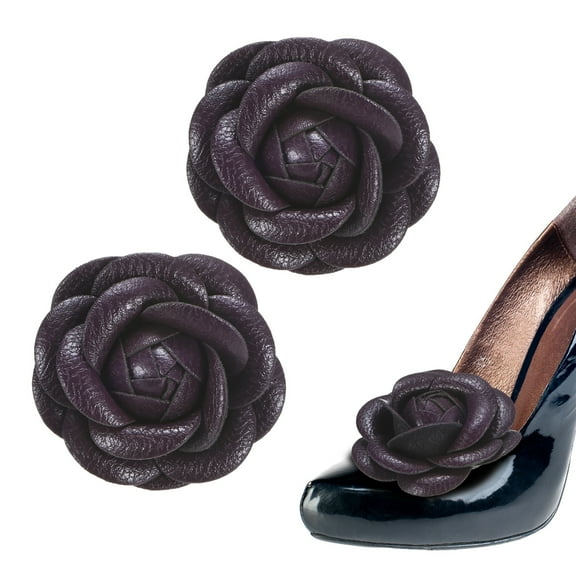 Uxcell 2-Pack Decorative Rose Shoe Clips, Faux Leather Removable Fashion Flower Shoe Clips Buckle Brooches Charm Embellishments [Purple]