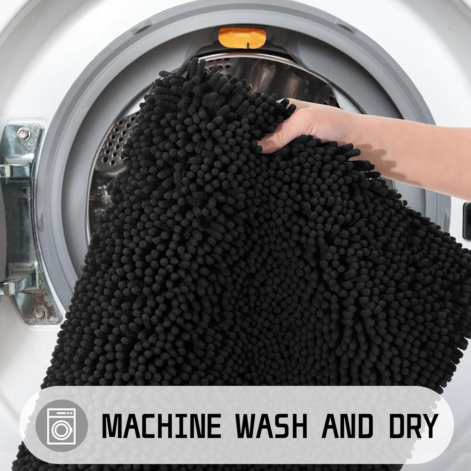 Chenille Bathroom Rug, 24x17, Extra Soft Absorbent Bath Rugs, Non-Slip, Bath Mats for Bathroom Floor, Water Absorbent, Machine Washable, Plush Bathroom Mat for Tub and Shower, Black