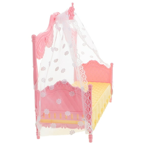 STOBOK Princess Dollhouse Bed Model with Sleep Curtain Pink Plastic Dollhouse Accessories