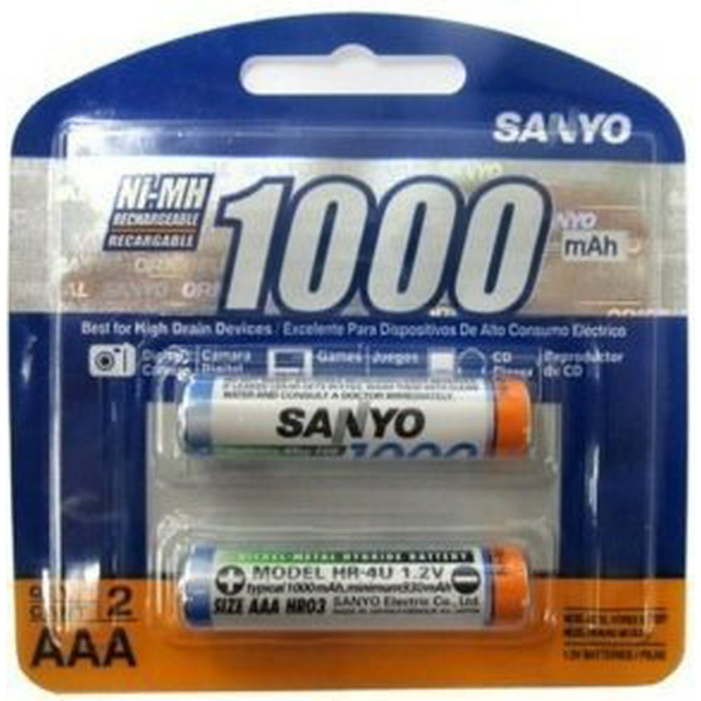 Sanyo 2Pack AAA NiMH Rechargeable Batteries 1000mAh HR4U21000