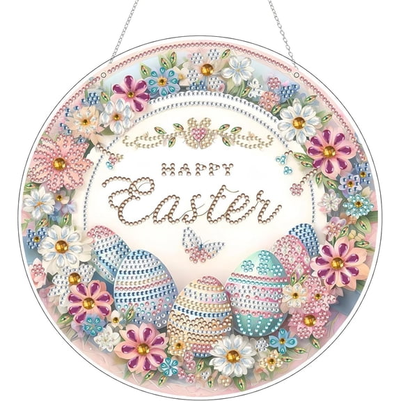 Easter Egg Diamond Art Hanging Kit for Adult,Special Shaped Rhinestone,DIY Acrylic Diamond Art Painting Window Pendants Home Garden Wall Hanging Kits Hanging Ornament,Double Sided