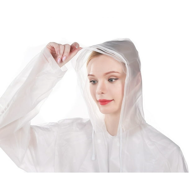 Diannasun Durable Tpu Clear Rain Coat For Adults - Women And Men Fashion Hooded Rain Poncho, White White