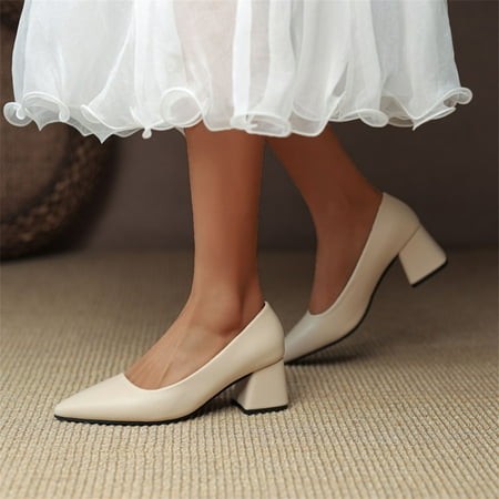 

Aayomet Dance Shoes for Women Ladies Fashion Solid Color Leather Pumps Pointed Toe Thick High Heel Casual Shoes Beige 7