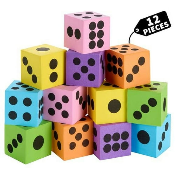 Playbees Neon Foam Dice Set - Ignite Imaginations, Boost Math Skills, Perfect for Gifts and Parties (12 Pack)