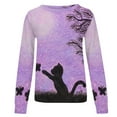 thumbnail image 4 of IROINNID Women's Long Sleeve Sweatshirt Round Neck Mid-Length Print Leisure Shirts Cat Tops Regular Pullover, Purple, 4 of 5