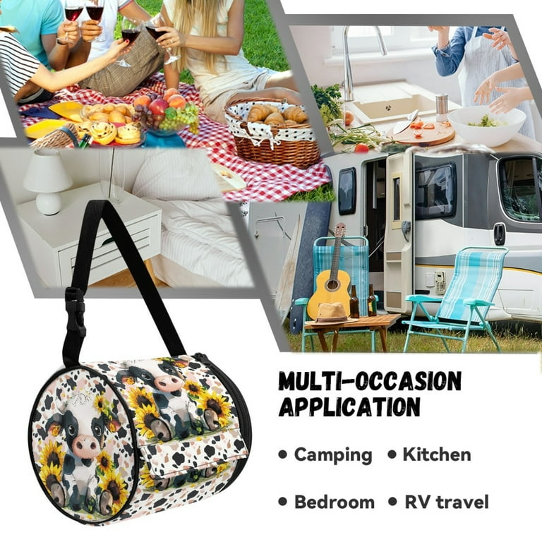 SEANATIVE Cow Print Sunflower Round Paper Towel Bag Easy to Clean