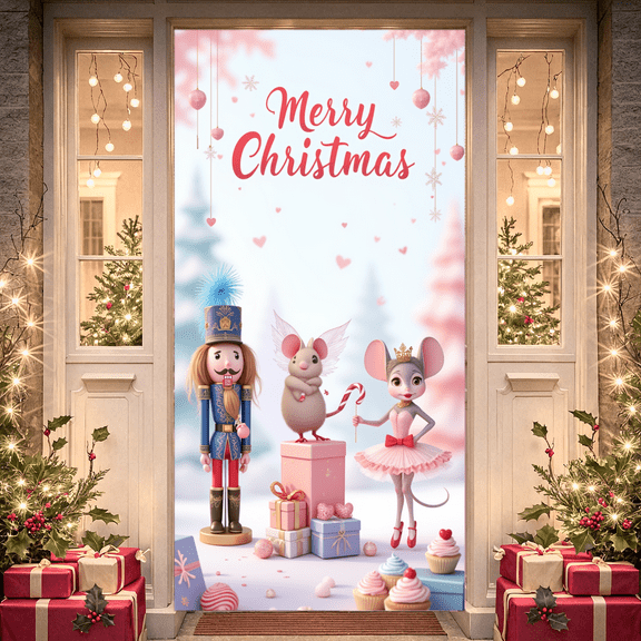 Decorative Design Merry Christmas Banner Nutcracker Theme Cartoon Characters Christmas Celebration for Holiday Party Indoor Decoration Special Events