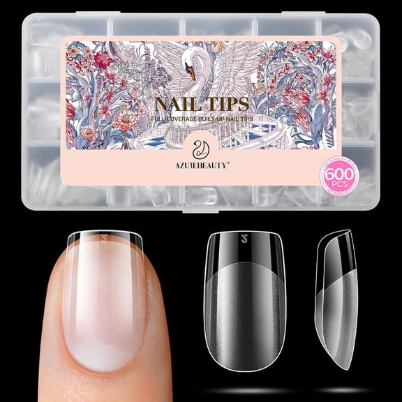 Azurebeauty Extra Short Square Nail Tips, 600pcs Pre-Etched Soft Gel Nail Tips, 15 Sizes Full Cover Clear False Nails for DIY Manicure, Nail Extensions and Nail Art at Home