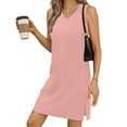 thumbnail image 2 of Wyobmus Womens Soft V-Neck Tank Tops Dress Sleeveless Mini Sundress Casual Solid Color Slit Side Full Slip Summer Dress A-Pink, 2 of 5
