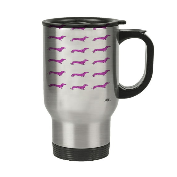 KuzmarK Insulated Stainless Steel Travel Mug 14 oz. - Dachshund Dogs Pink