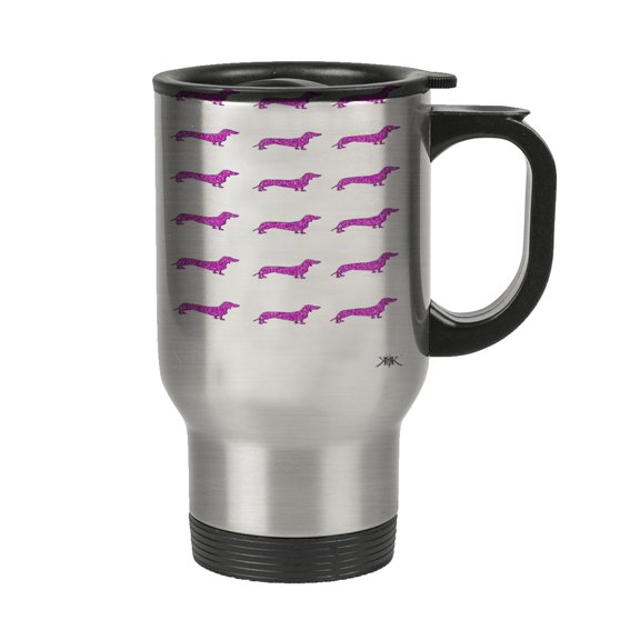 KuzmarK Insulated Stainless Steel Travel Mug 14 oz. - Dachshund Dogs Pink