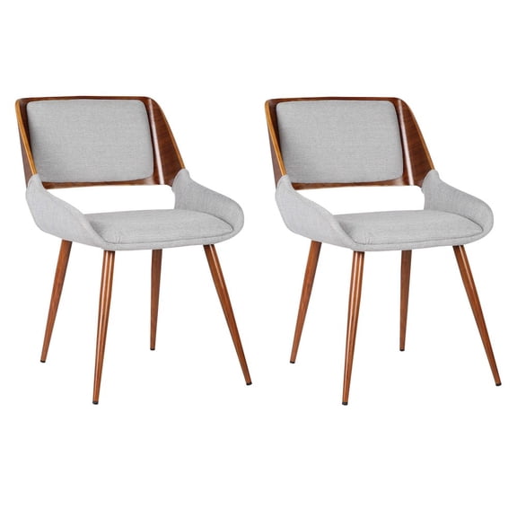 Armen Living Panda Mid-Century Dining Chair Walnut Finish and Gray Fabric Set Of 2