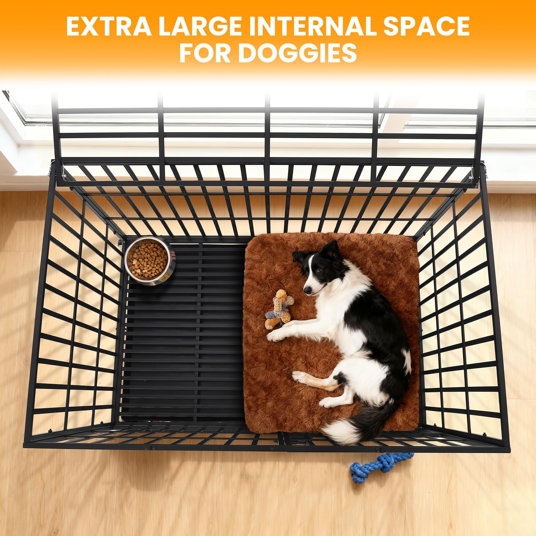 Heavy Duty Escape-Proof Metal Dog Crate for Medium/Large Dogs, 3 Doors with Removable Tray, Locking Wheels, Secure Indoor Outdoor Kennel, Black, 49.2"L x 31.5"W x 36.2"H
