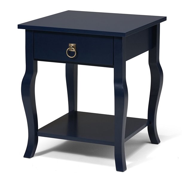 Kate And Laurel Lillian Wood Side Table Curved Legs With Drawer And Shelf 20 X 20 X 24 Navy Blue Walmart Com Walmart Com