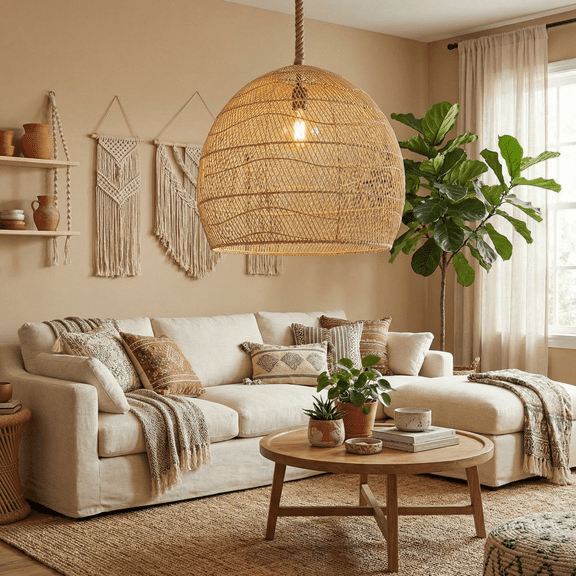 UEEYAC Handmade Rattan Pendant Lampshade Wicker Pendant Light