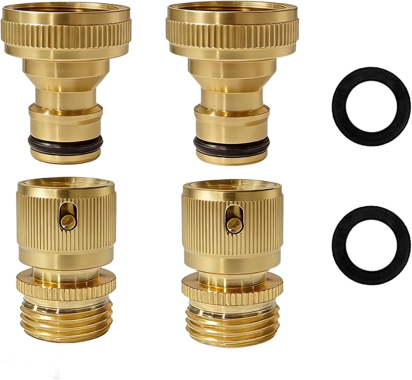 RGHJAR-3/4 Inch GHT Solid Brass Garden Hose Quick Connect Fittings, Water Hose Connectors with Leak-Proof Seal for Outdoor Gardening and Cleaning Use (2, Gold)
