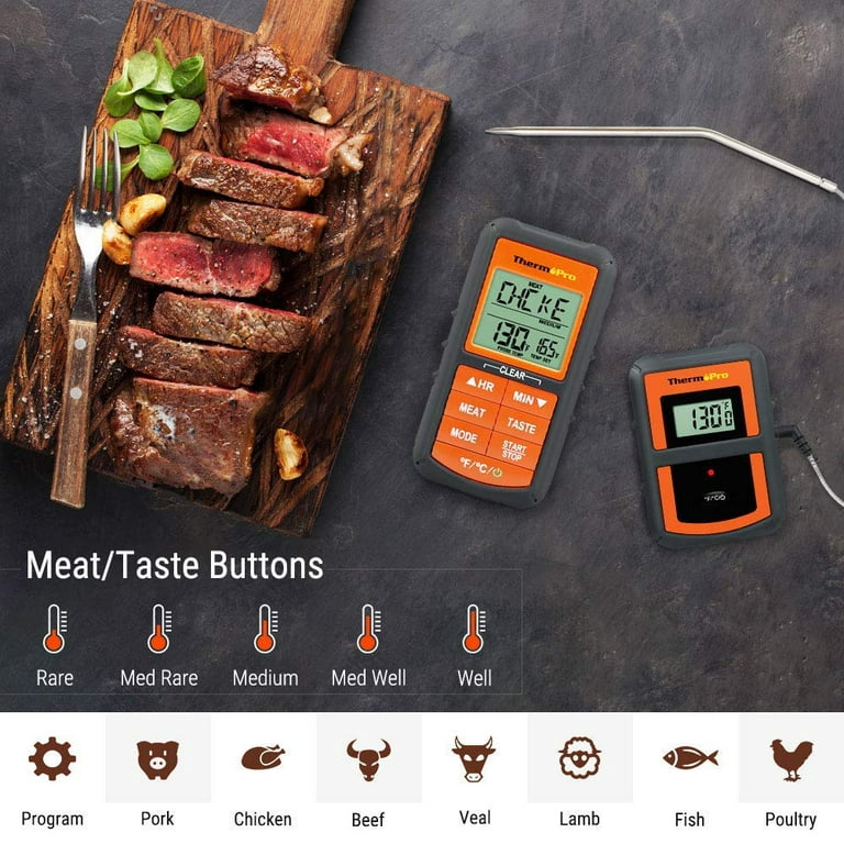 ThermoPro TP09 Electric Wireless Remote Digital Food Cooking Meat BBQ Grill  Oven Smoker Thermometer / Timer, 300 Feet Range 