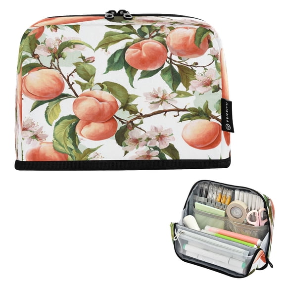 Standing Pencil Case with Base Large Capacity Stationery Pouch Pen Bag with Zipper for Women Men Peach Fruit Pattern