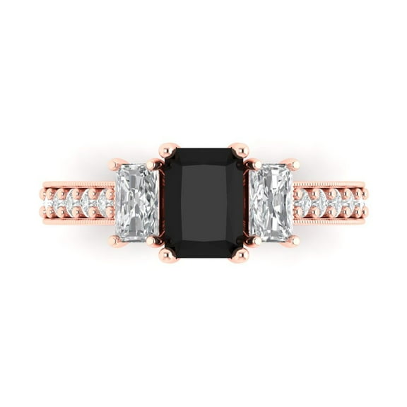 Clara Pucci 14K Rose Gold 1.88ct Onyx Three-Stone Ring for Women