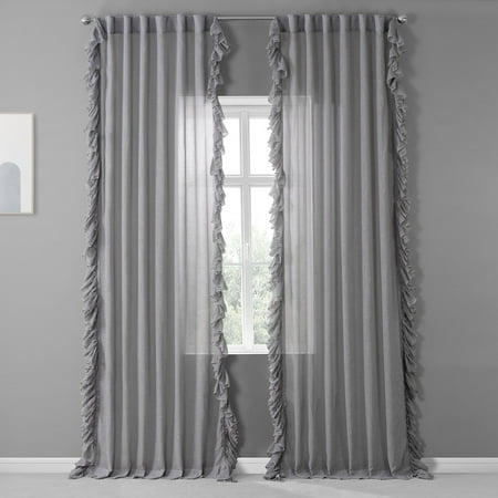 Nickel Faux Linen Ruffle Sheer Curtain (1 Panel), Nickel, 50W X 108L