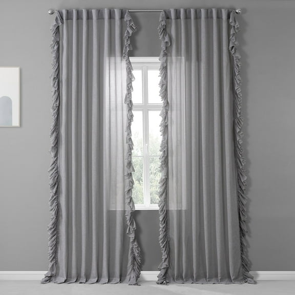 Nickel Faux Linen Ruffle Sheer Curtain (1 Panel), Nickel, 50W X 96L