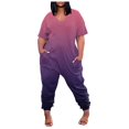 thumbnail image 2 of Kagetolytai Jumpsuit for Women Plus Size Plus Size Womens Casual V Neck Short Sleeve Zipper Overalls with Pockets Wide Long Jumpsuits (S-5XL) Lounge Sets for Women Purple 3X, 2 of 6