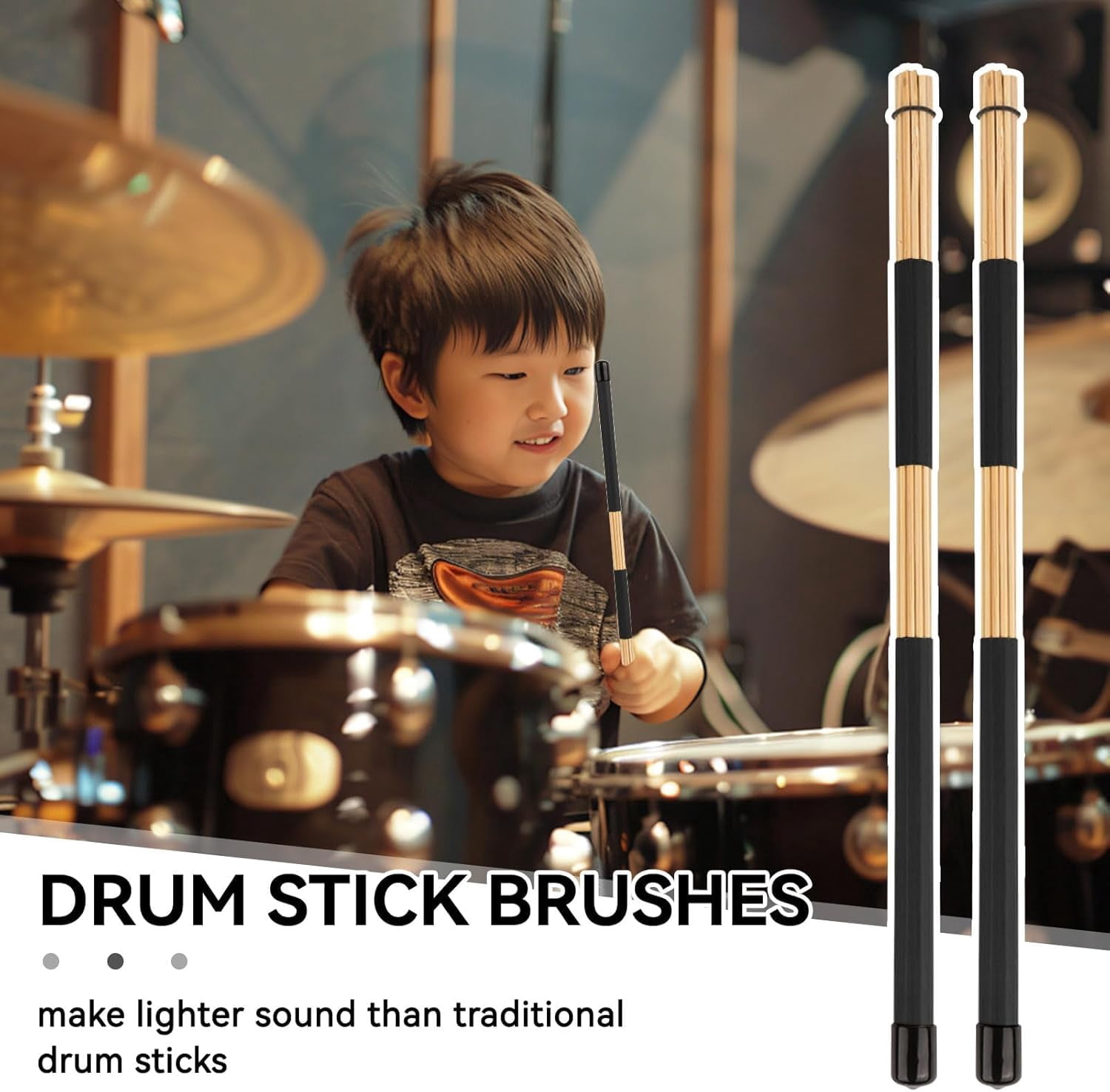 ABCISI 3Pairs Wood Brush Drum Sticks, 16inch 19 Bundle Rods Drumsticks Drum Brushes Sticks Rod Drumsticks Music Instrument Accessory for Jazz, Folk, Small Venue and Acoustic Performance (Black)