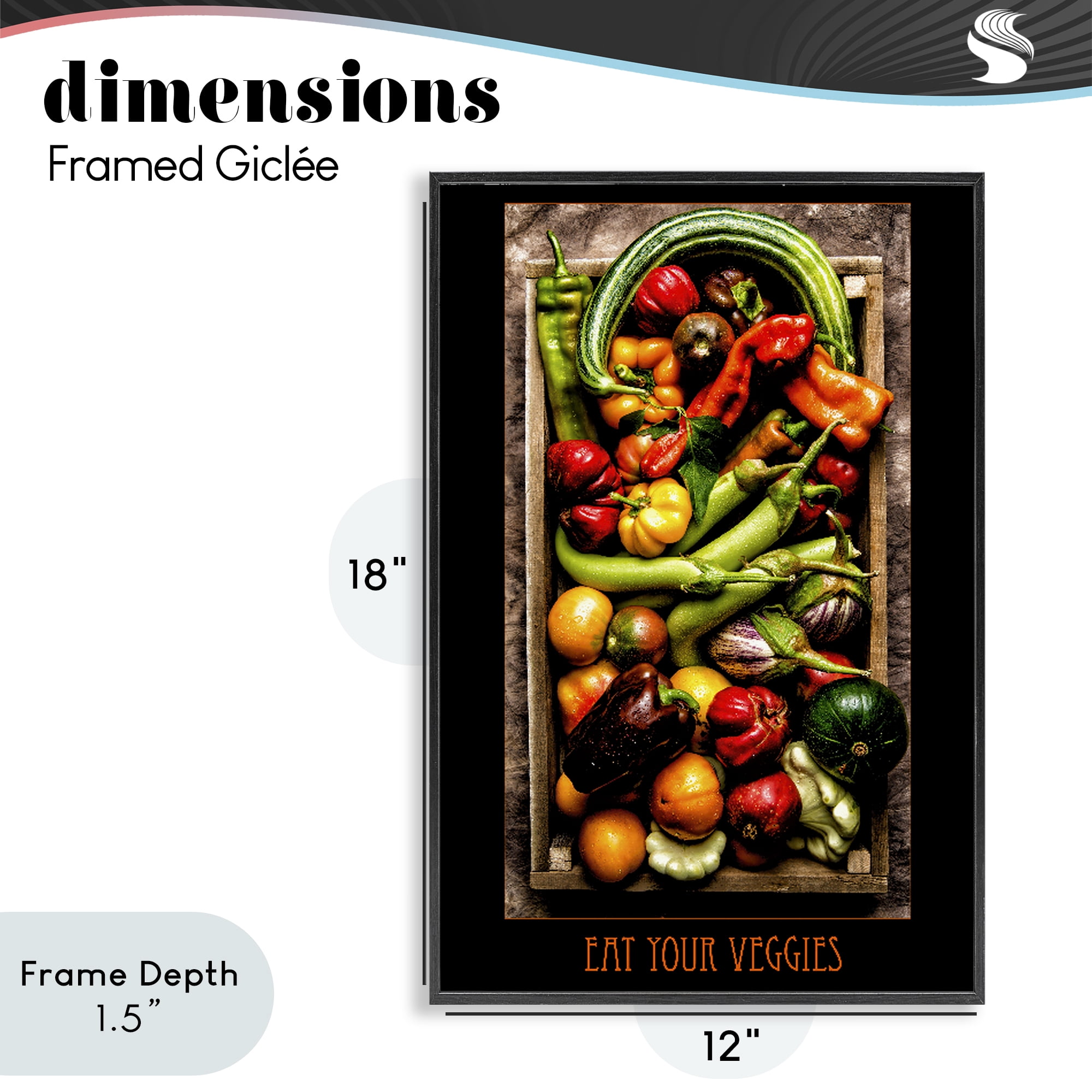 Stupell Industries Eat Your Veggies Vibrant Harvest Black Framed Giclee Art, design by Carl Kravats