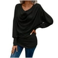 thumbnail image 2 of Tawop Shirts for Women Womens Tee Shirts Round Neck Long Sleeve Button Drop Shoulder Black L(Us:8), 2 of 6