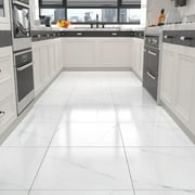 Peel and Stick Floor Tile 12" x 12" 20 PCS White Marble Adhesive Vinyl Flooring Bathroom Peel and Stick Floor Vinyl Tiles Self Stick on Floor Tiles Linoleum Laminate Sheets for Bedroom Kitchen