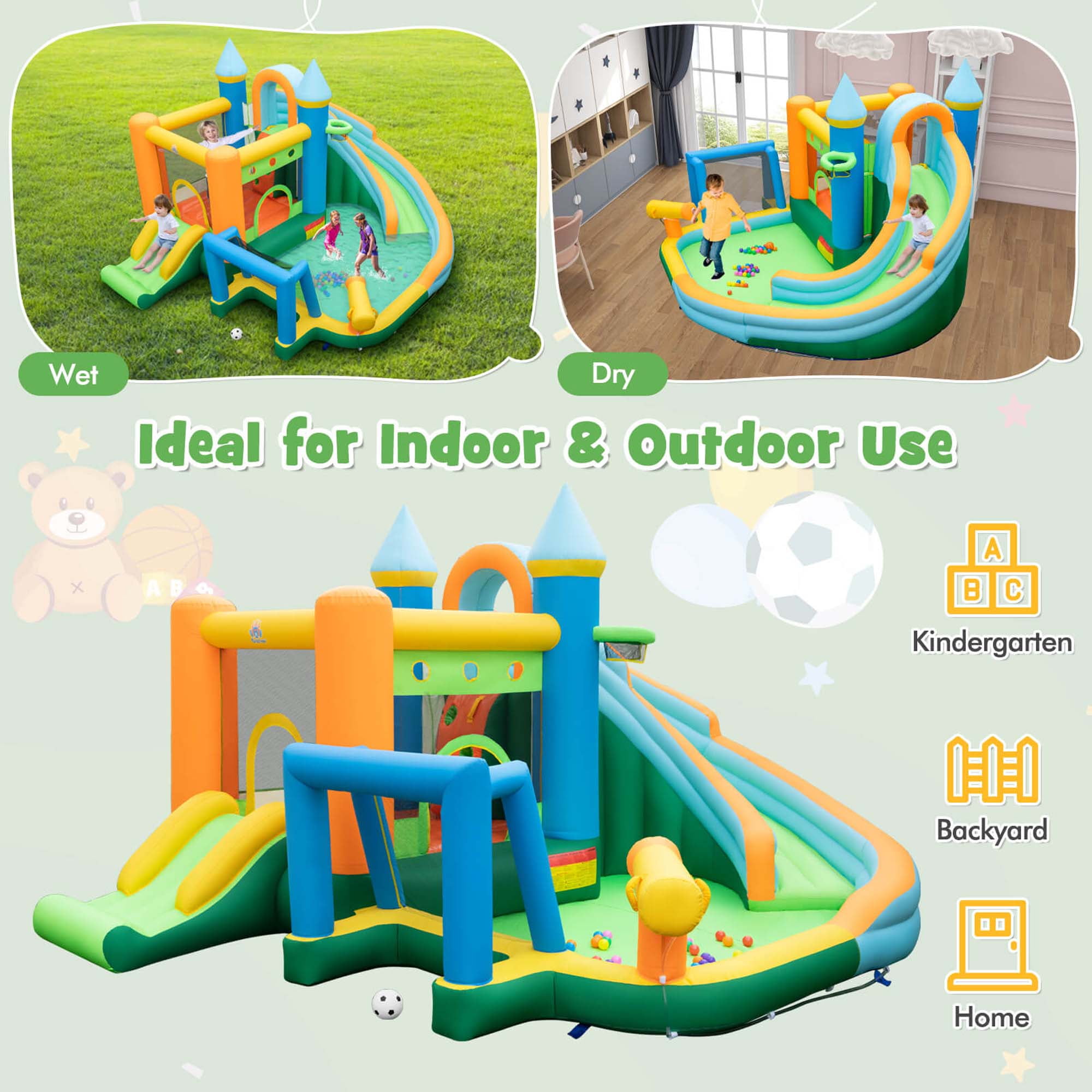 Costway Inflatable Water Slide Kids Blow up Pool Park Climbing Wall with 735W Blower