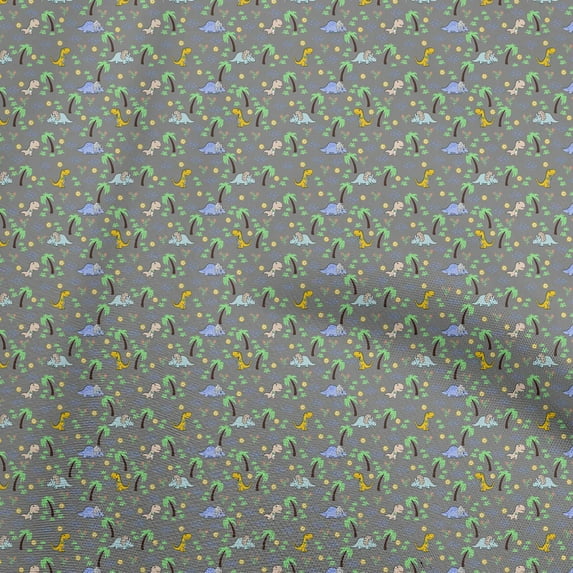 oneOone Viscose Chiffon Gray Fabric Colorful Dinosaur Cartoon Fabric For Sewing Printed Craft Fabric By The Yard 42 Inch Wide