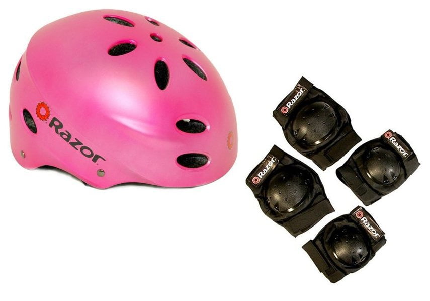 Razor V17 Child Skateboard Scooter Pink Sport Helmet w Elbow & Knee Pads by