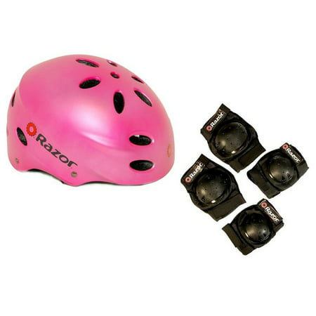 Razor V17 Child Skateboard / Scooter Pink Sport Helmet w/ Elbow & Knee