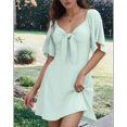 thumbnail image 3 of Women Summer Deep V Neck Elegant Bow Tie Mini Dress Emerald Green L, 3 of 9