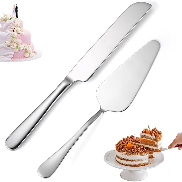 Pala Y Cuchillo Para Boda, Set De 2 Piezas Para Cortar Y Servir Pasteles, Acero Inoxidable Plateado, Ideal Para Bodas, Cumpleaños Y Fiestas, Incluye Cuchillo Para Pastel Y Pala Para Pastel
