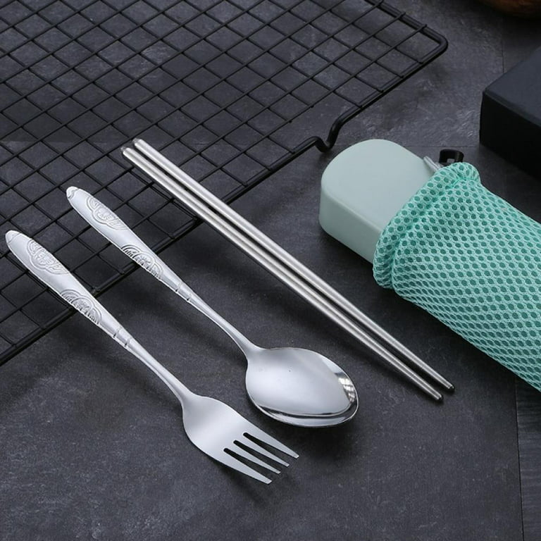 Reusable Travel Utensils,Portable Stainless Steel Flatware Cutlery Set,  Camping Silverware with Case,3 Pieces Tableware, Knife,Spoon,Fork,for Lunch