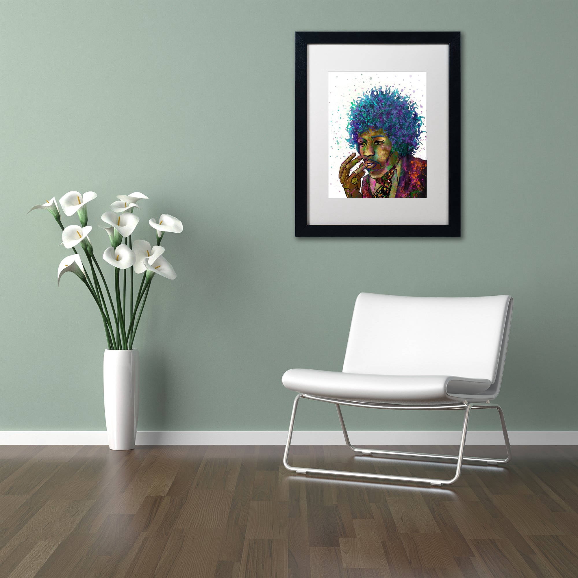 Trademark Fine Art "Jimi Hendrix" Canvas Art by Marlene Watson, White Matte, Black Frame