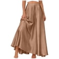 thumbnail image 2 of Skirt for Women Plus Size Summer Womens Skirts Solid Color Drawstring Pocket Elastic Waist Plus Size Skirts, Coffee-S, 2 of 5