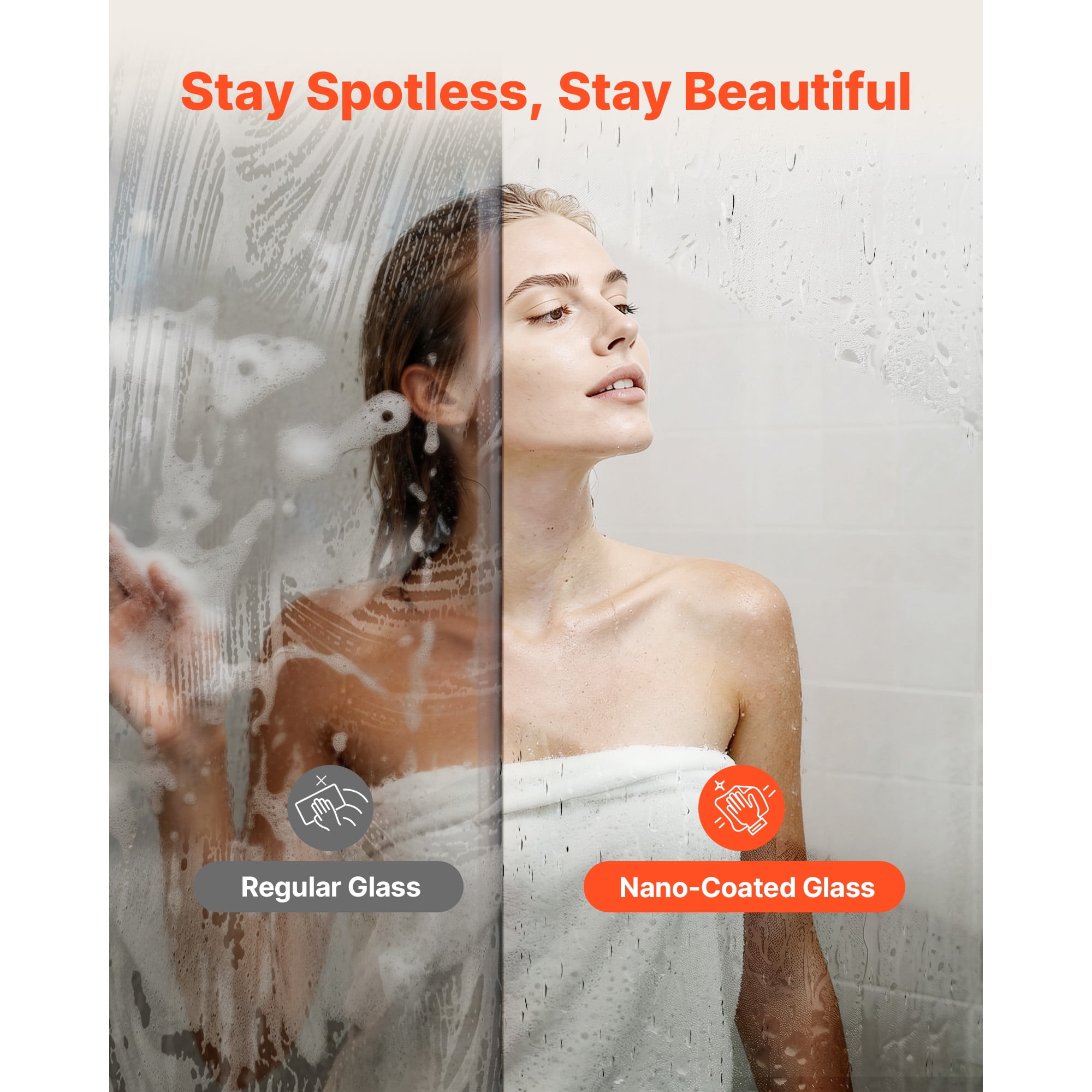 KFFKFF Fixed Glass Shower Panel, 34 x 73.6 in Full-Framed Shower Screen, 5/16 in Thick Clear Tempered Glass with Bottom Seal Strip and Hardware, Easy to Maintain, for Bathroom, Matte Black