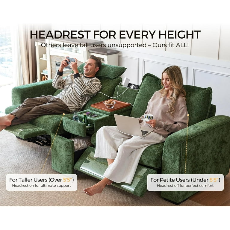 BEDEEP 103'' Power Reclining Loveseat Sofa with Console, Chenille