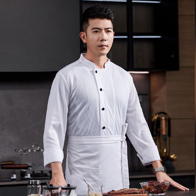 Chaqueta de chef transpirable de manga larga para uniforme de trabajo de cocina, servicio de alimentos, hotel 2XL