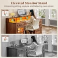 thumbnail image 6 of 60'' Executive Desk with Power Outlet & LED Light, Farmhouse Home Office Desk with Locking File Drawer, Wood Computer Desk with Monitor Stand, Glass Storage Cabinet, Hooks, Brown, 6 of 7