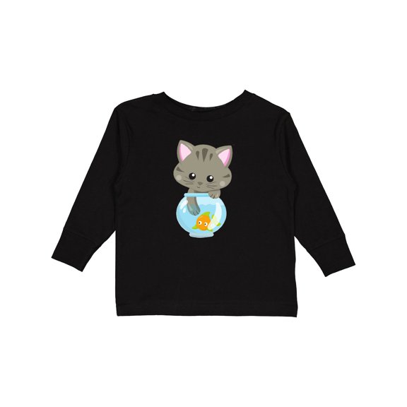 Inktastic Cute Cat, Little Cat, Kitty, Kitten, Fish Bowl Girls Long Sleeve Toddler T-Shirt