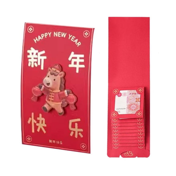 Lttoisl Pull-Out Red Envelope, 6 or 10 Bill Slots, Smooth Sliding Design for Festive Gifting, Perfect for Lunar New Year Lucky Money and Celebrations