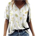 thumbnail image 1 of Tops a la moda para mujer, camisetas holgadas informales con estampado divertido, blusa con cuello en V estampado Fridja  bn5399, 1 of 5