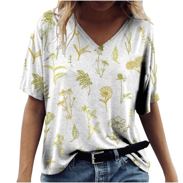 Tops a la moda para mujer, camisetas holgadas informales con estampado divertido, blusa con cuello en V estampado Fridja bn5399