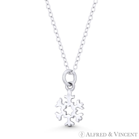 Tiny Snowflake Winter Holiday Charm 16x9mm Pendant & Chain Necklace in .925 Sterling Silver
